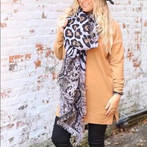 Animal Print Oblong Fringed Scarf